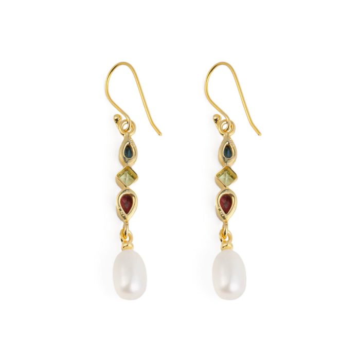 London Topaz and Peridot Dangle Earrings - 925 Sterling Silver and Gold Plated - Image 3