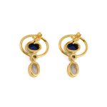 Lapis Circle Earrings with Zircon - 925 Sterling Silver and Gold Plated - Image 3