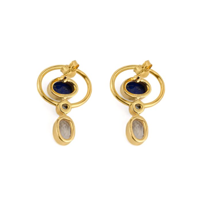 Lapis Circle Earrings with Zircon - 925 Sterling Silver and Gold Plated - Image 3
