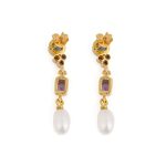 Blue Topaz Amethyst Pearl Dangle Earrings - 925 Sterling Silver and Gold Plated - Image 3