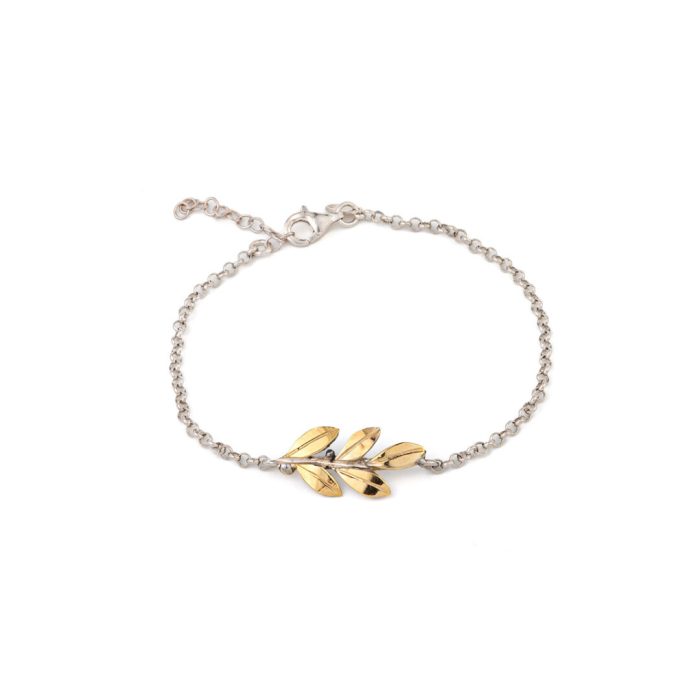 Olive Leaf Chain Bracelet - 14K Gold and Sterling Silver - Image 1
