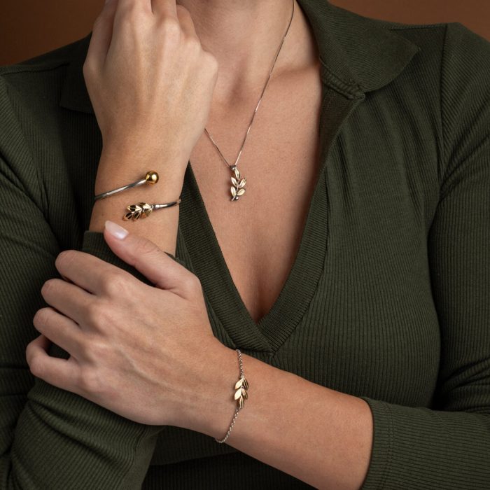 Olive Leaf Chain Bracelet - 14K Gold and Sterling Silver - Image 2