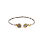 Phaistos Disc Bangle Bracelet – 925 Sterling Silver and 14K Gold