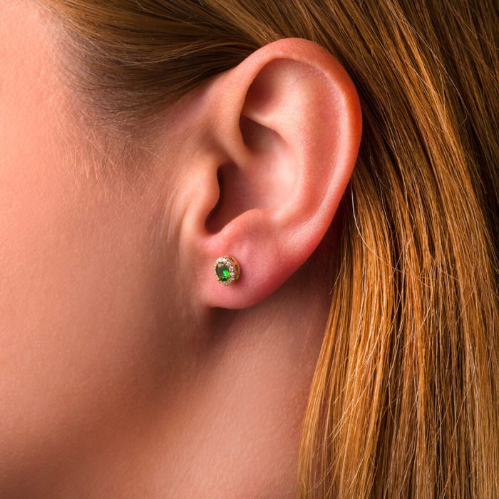 Green Zircon Stud Earrings – 14K Gold - Image 2