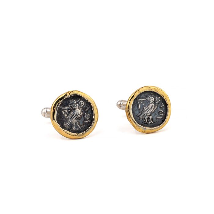 Wisdom Owl Cufflinks - 14K gold and Sterling Silver - Image 1