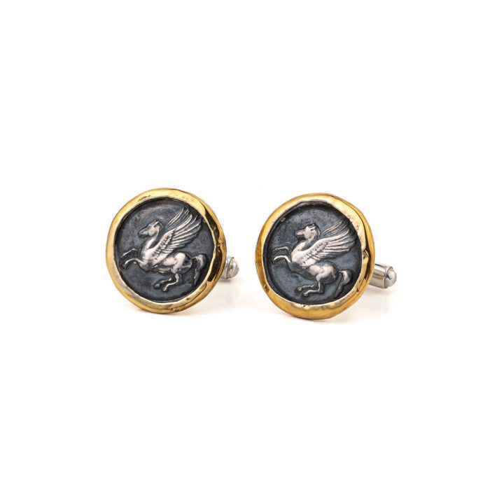 Pegasus Coin Cufflinks - 14K gold and Sterling Silver - Image 1