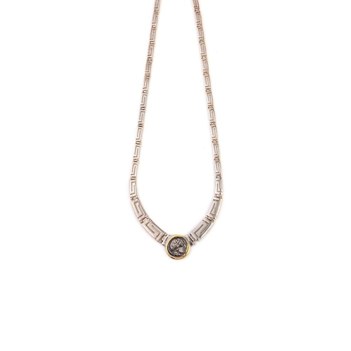 Athena and Owl Necklace – 925 Sterling Silver and 14K Gold - Image 1
