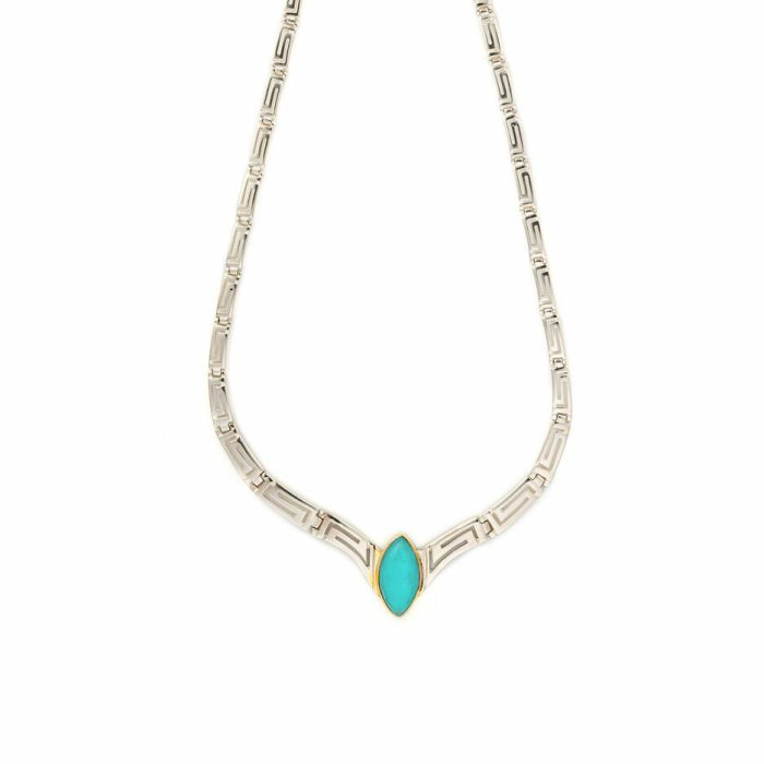 Greek Key Necklace with Amazonite - 14K Gold and 925 Sterling Silver - Image 1