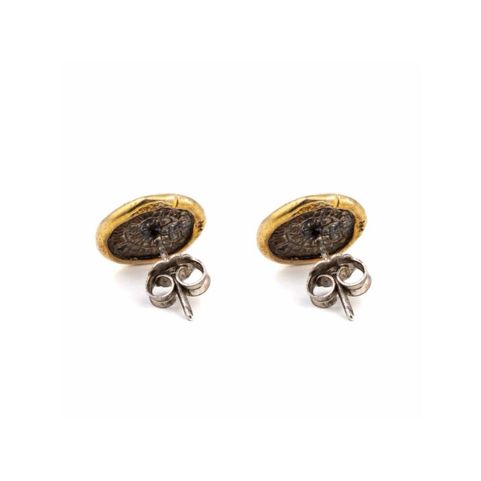 Phaistos Disc Earrings  – 925 Sterling Silver and 14K Gold - Image 2