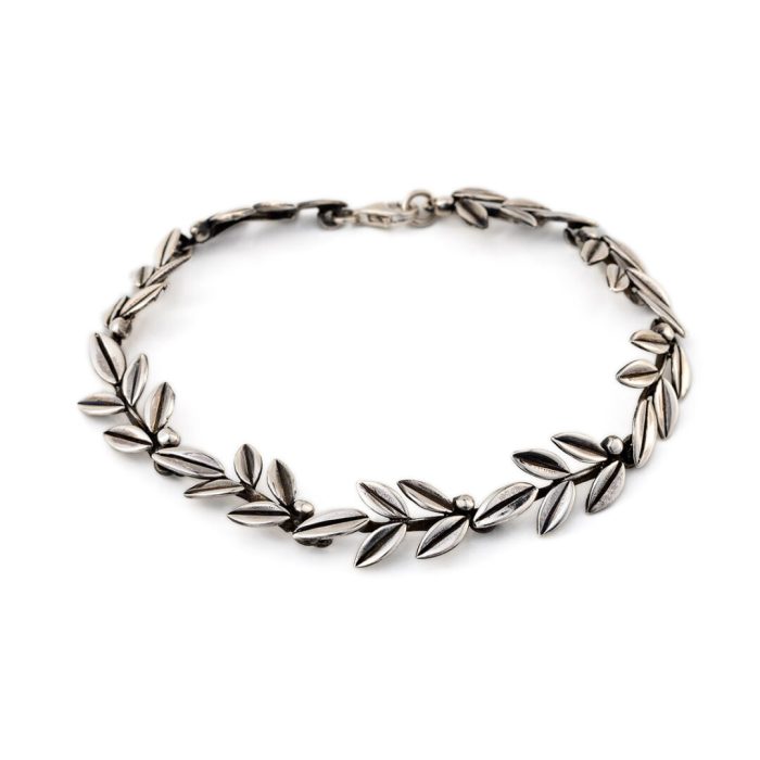 Olive Leaves Link Bracelet - 925 Sterling Silver - Image 1