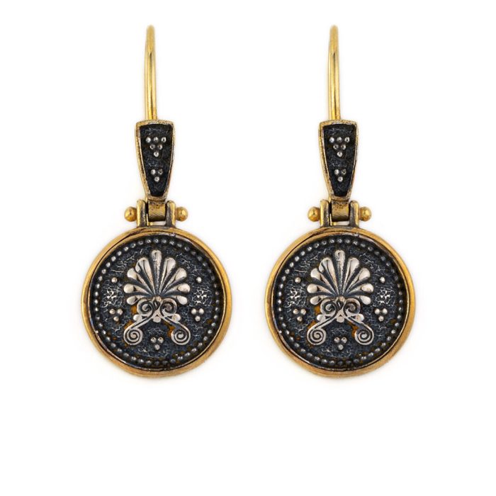 Anthemion Dangle Earrings - 925 Sterling Silver and Gold Plated - Image 1