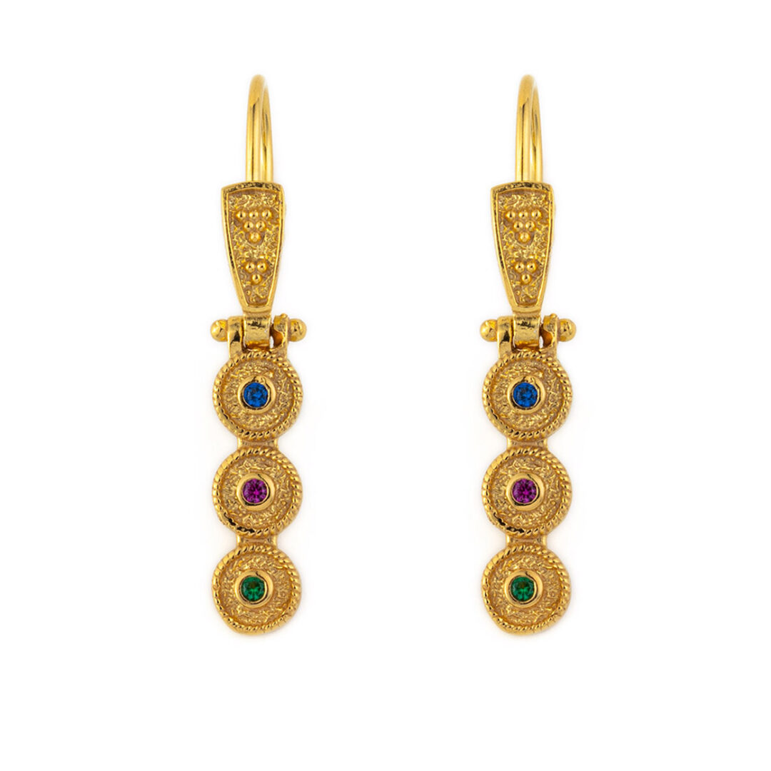 FR-E-02698008 Byzantine Earrings with Multicolor Zircon - Sterling Silver and Gold Plated - Image 1