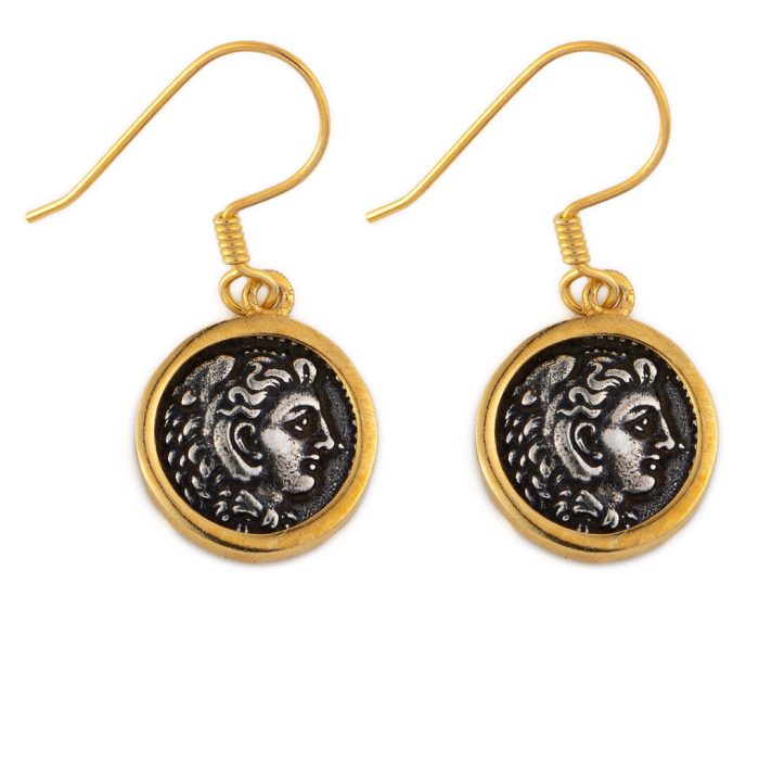 Hercules Coin Earrings - 925 Sterling Silver and Gold Plated - Image 1
