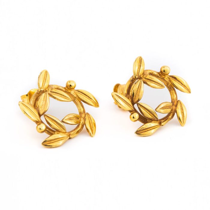 Olive Wreath Ancient Greek Earrings - Sterling Silver and Gold Plated - Image 1