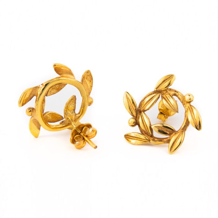 Olive Wreath Ancient Greek Earrings - Sterling Silver and Gold Plated - Image 2