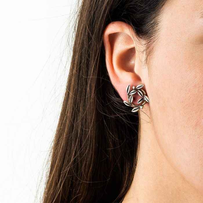 Silver Olive Wreath Ancient Greek Earrings - Image 2