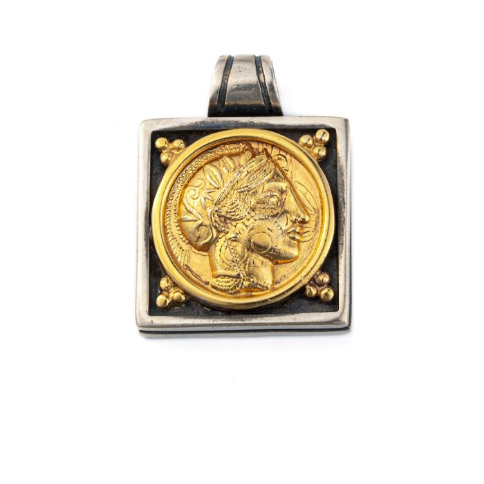 Goddess Athena Coin Pendant - 14K Gold and Sterling Silver - Image 1