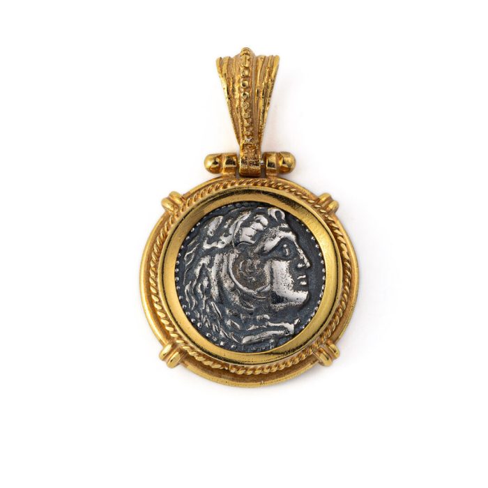 Hercules Coin Pendant - 925 Sterling Silver Gold Plated - Image 1