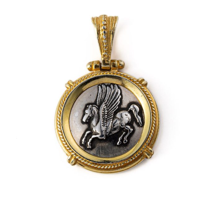 Pegasus Winged Horse Pendant - 925 Sterling Silver Gold Plated - Image 1
