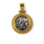 Athena Coin Pendant - 925 Sterling Silver Gold Plated