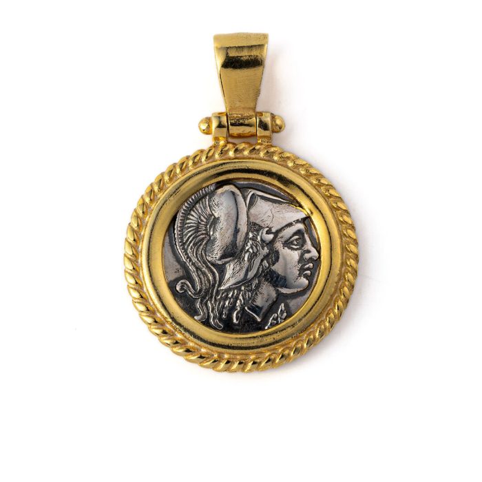 Athena Coin Pendant - 925 Sterling Silver Gold Plated - Image 1