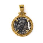 Athena Coin Pendant - 925 Sterling Silver Gold Plated - Image 2