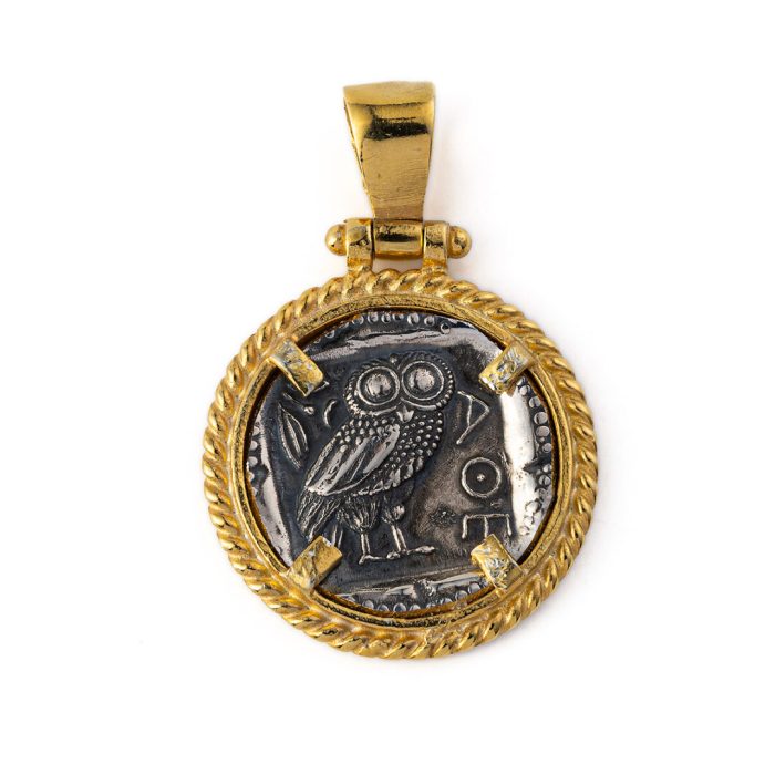 Athena Coin Pendant - 925 Sterling Silver Gold Plated - Image 2