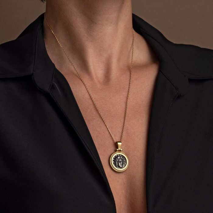 Helios Sun Coin Pendant - 925 Sterling Silver Gold Plated - Image 2