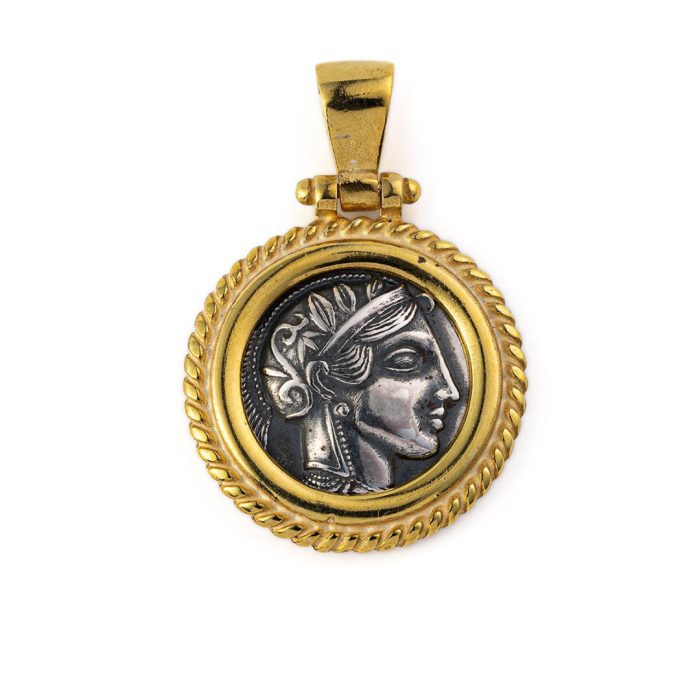 Athene Coin Pendant - 925 Sterling Silver Gold Plated - Image 1