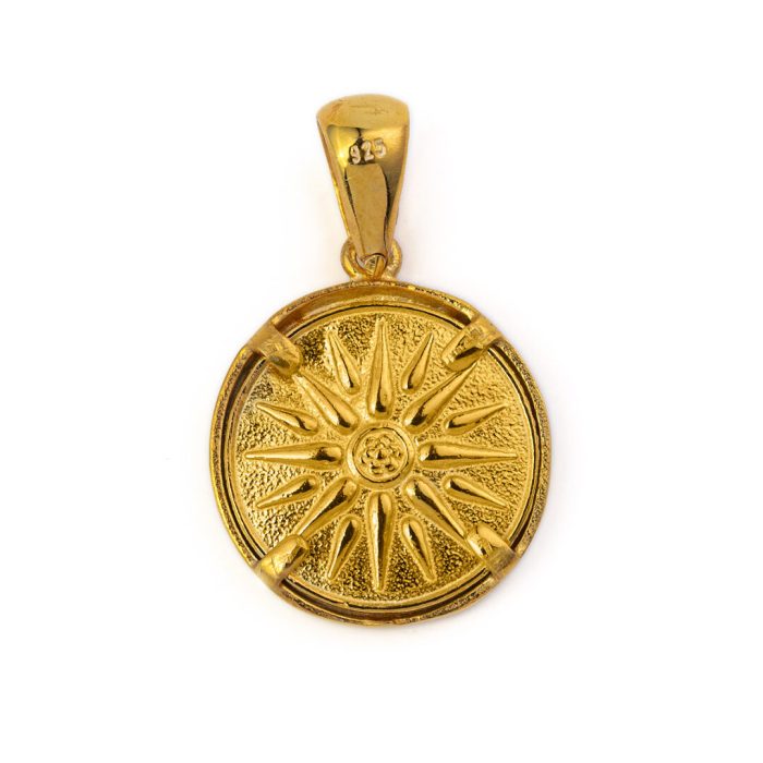 Minoan Phaistos Disc Pendant and Vergina Sun – 925 Sterling Silver Gold Plated - Image 2