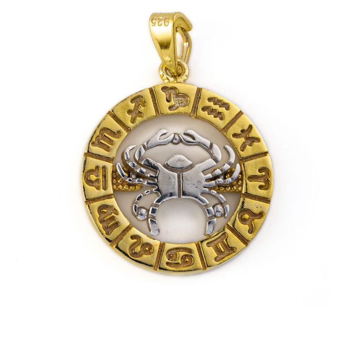 Cancer Zodiac Pendant - 925 Sterling Silver Gold Plated - Image 1