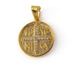 Constantinato Cross Pendant with White Zircon - Sterling Silver Gold Plated