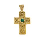 Byzantine Cross Pendant with Zircon - 925 Sterling Silver Gold Plated
