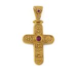 Byzantine Cross - 925 Sterling Silver Gold Plated with Zircon