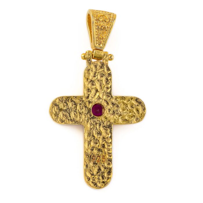 Byzantine Cross - 925 Sterling Silver Gold Plated with Zircon - Image 3