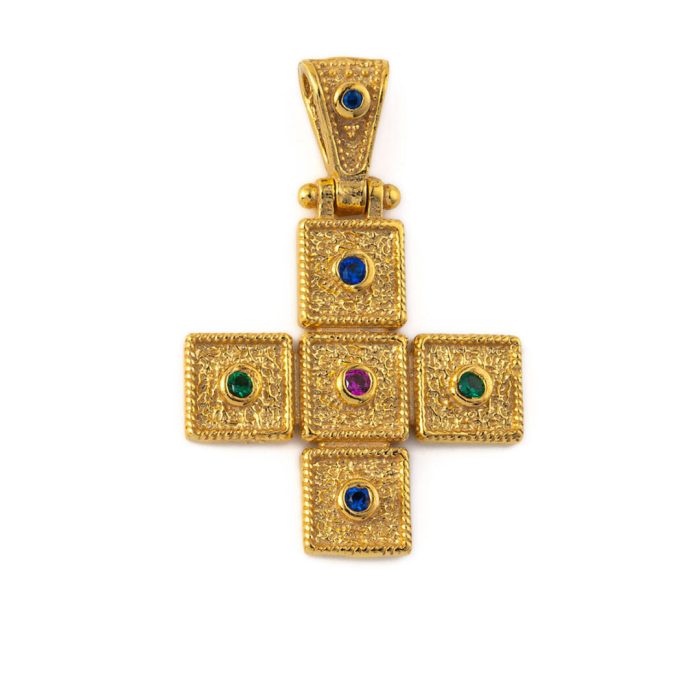 Byzantine Zircon Square Cross - 925 Sterling Silver Gold Plated - Image 1