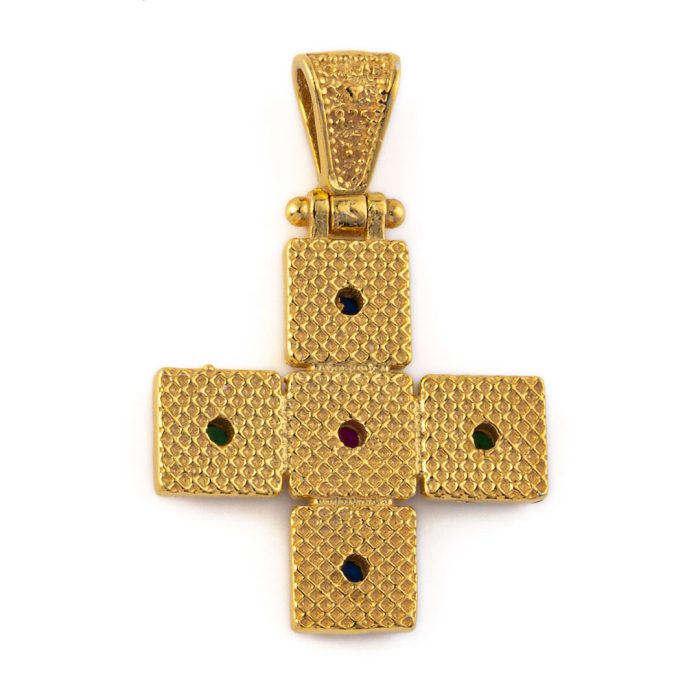 Byzantine Zircon Square Cross - 925 Sterling Silver Gold Plated - Image 3