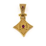 Byzantine Rhombus Pendant - 925 Sterling Silver Gold Plated Zircon