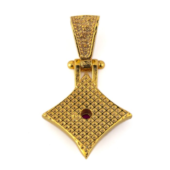 Byzantine Rhombus Pendant - 925 Sterling Silver Gold Plated Zircon - Image 2