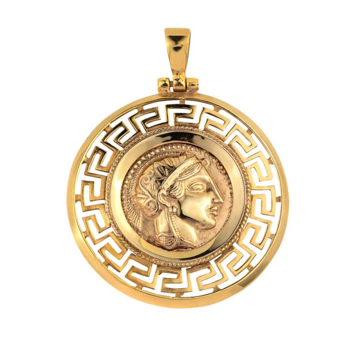 Goddess Athena and Wisdom Owl Pendant - 14K Gold - Image 1