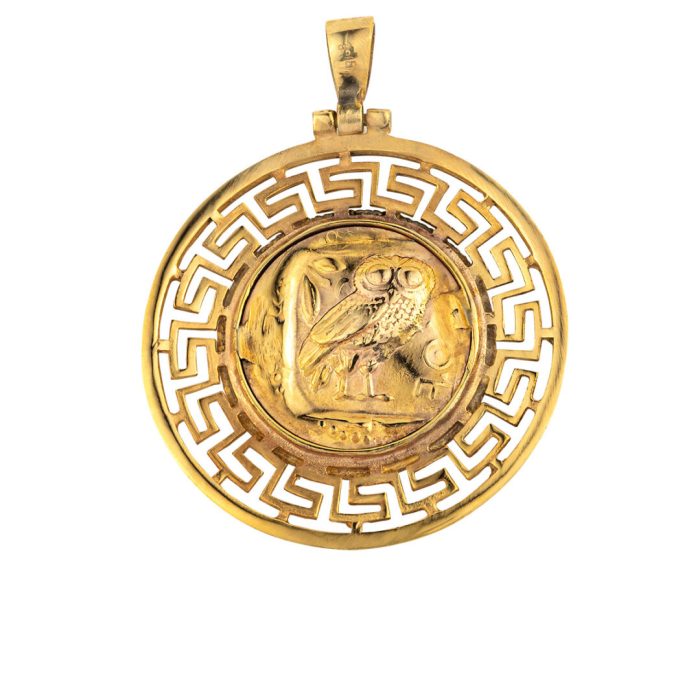 Goddess Athena and Wisdom Owl Pendant - 14K Gold - Image 3