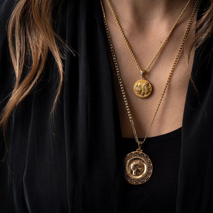 Goddess Athena and Wisdom Owl Pendant - 14K Gold - Image 4