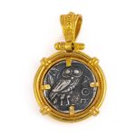 Goddess Athena - Silver Gold Plated Coin Pendant - Image 2