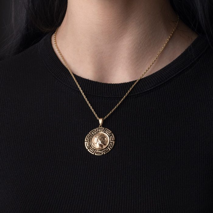 Alexander the Great 14K Gold Coin Pendant Meander Bezel - Image 2