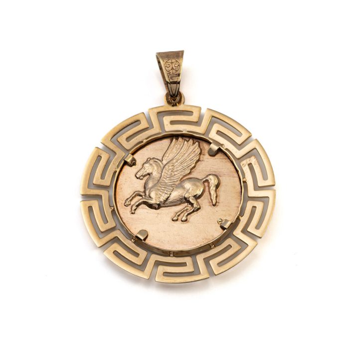 Pegasus Coin Pendant Meander Bezel 14K Gold - Image 3