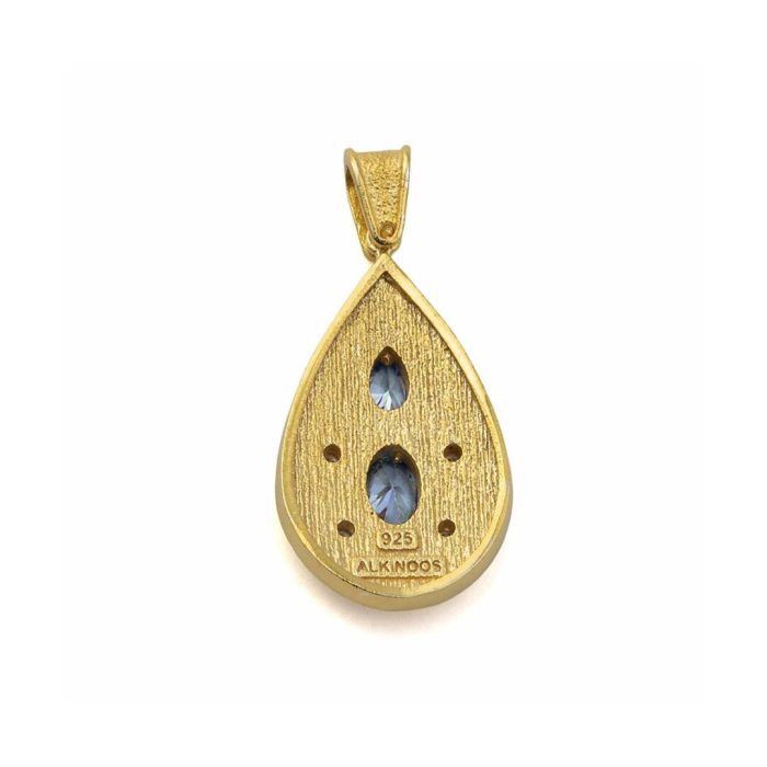 Byzantine Pendant with Blue Zircon - 925 Sterling Silver and 18K Gold Plating - Image 3