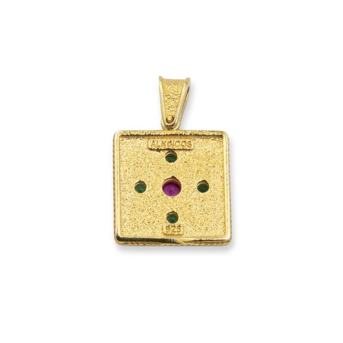 Byzantine Square Pendant with Multicolor Zircon Stone - Image 3