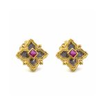 Byzantine Stud Earrings with Zircon - 925 Sterling Silver and 18K Gold Plating