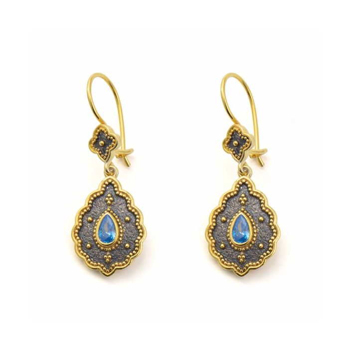 Byzantine Dangle Earrings with Blue Zircon