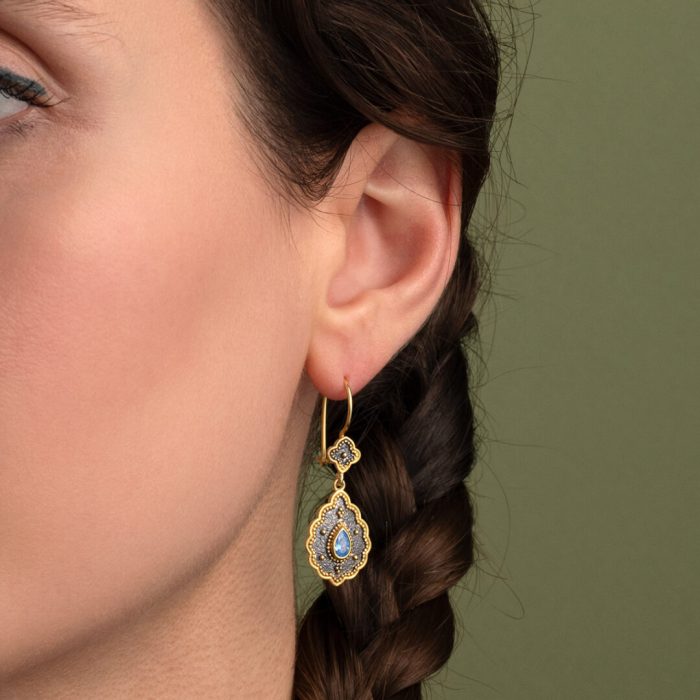 Byzantine Dangle Earrings with Blue Zircon - Image 2